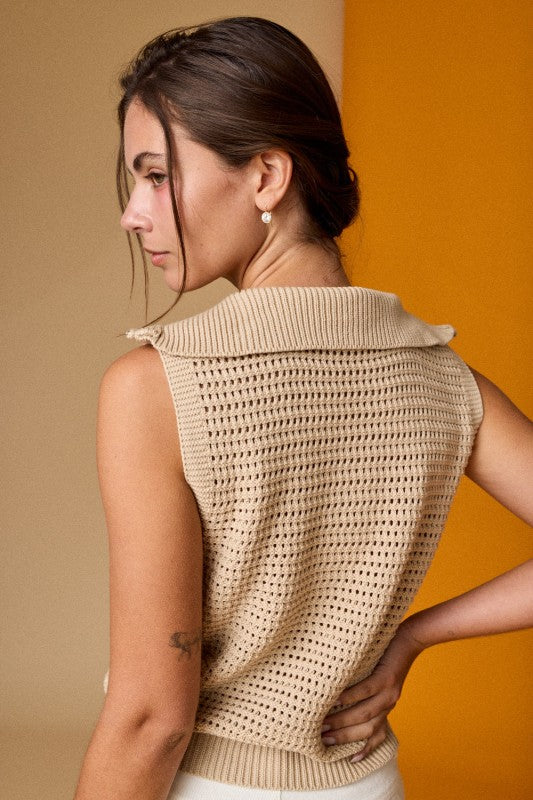 Liz Kint Zip Collar Sleeveless Sweater Top