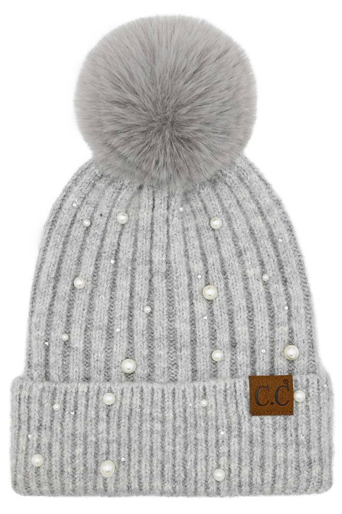 C.C Pearl Embellishments Pom Beanie - 4 Colors