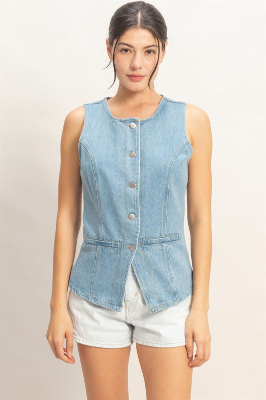Bluebell Button Front Denim Vest