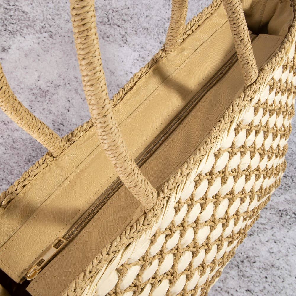 Woven Lattice Straw Tote Bag