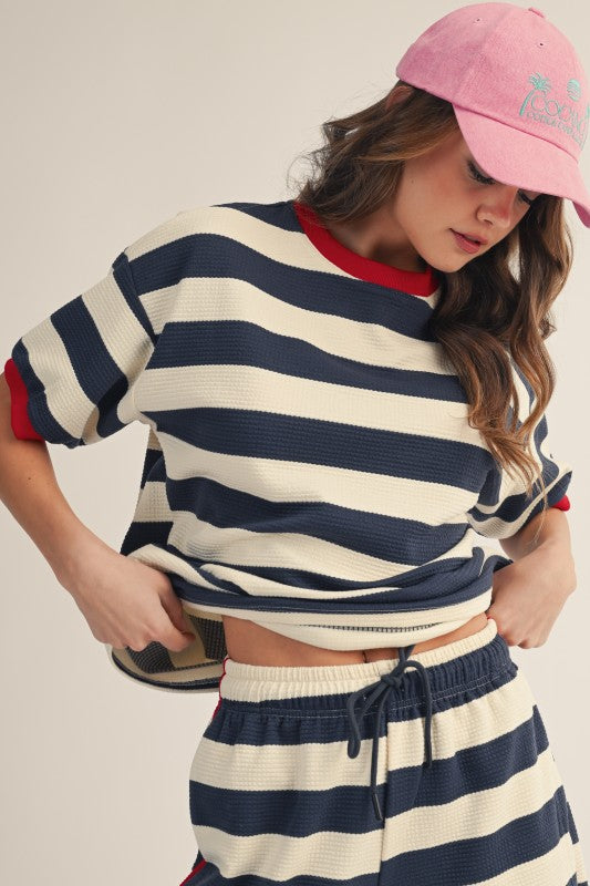 Riviera Breeze Waffle Knit Striped Set