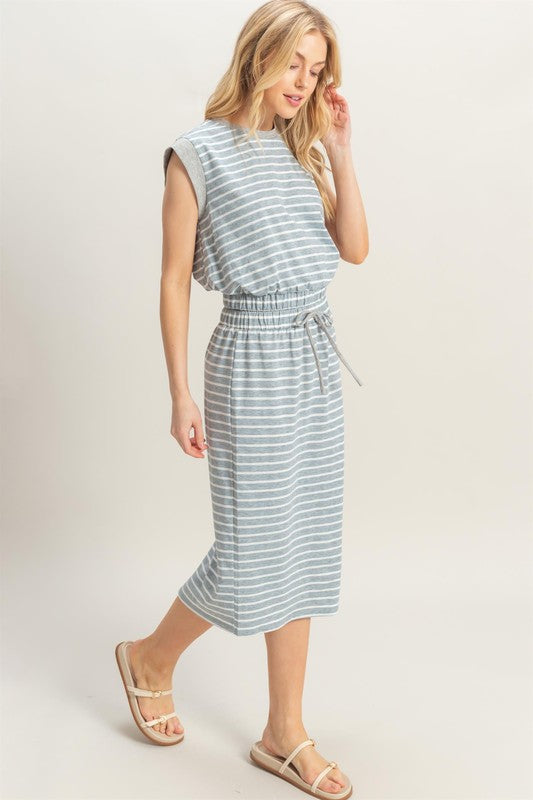Off Duty Striped Top And Midi Skirt Set