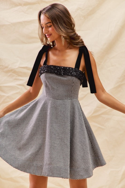 Houndstooth Fit & Flare Christmas Holiday Mini Dress