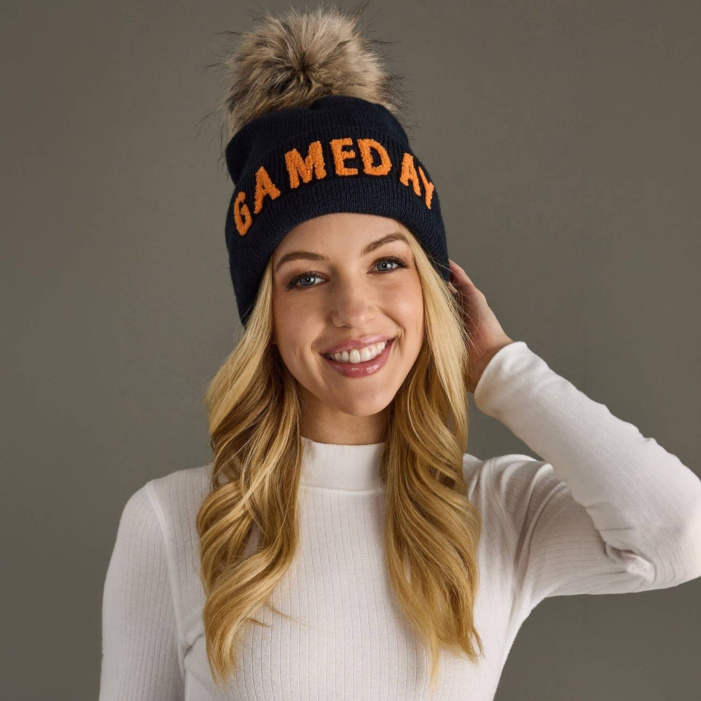 Navy & Orange Game Day Pom Hat
