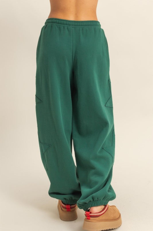 Dream State Star Patch Drawstring Joggers - Dark Green