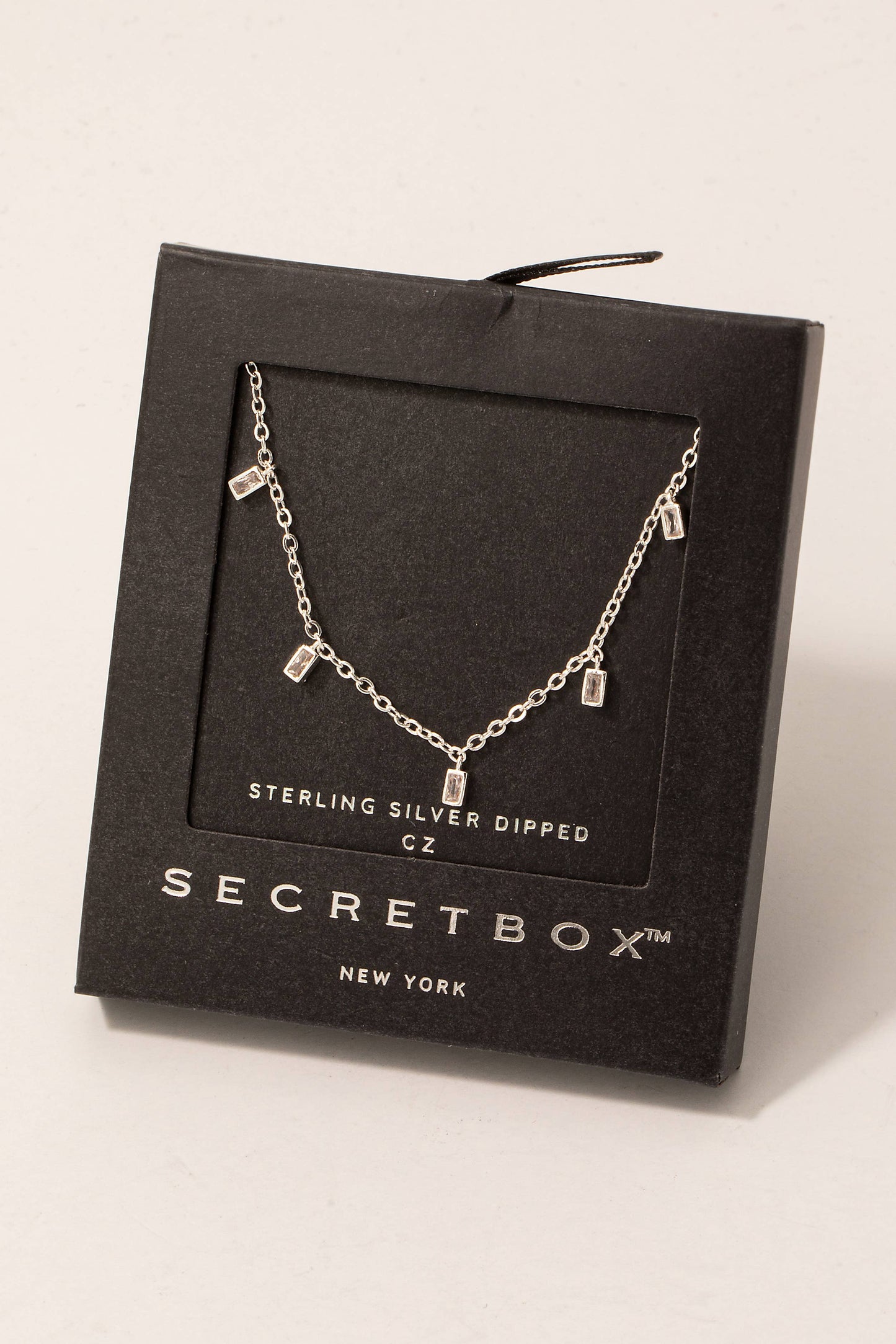 Secret Box Gold Dipped Cz Baguette Charms Necklace