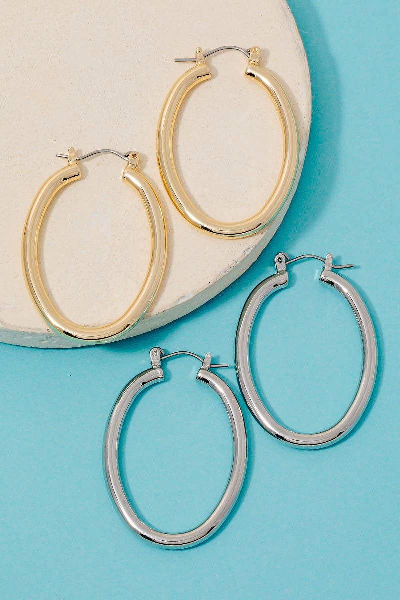 Secret Box Gold Dipped Latch Oval Hoop Earrings
