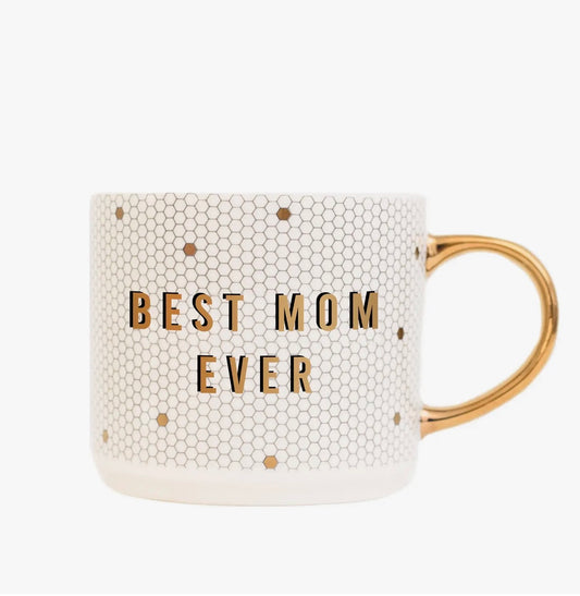 Best Mom Ever - Gold And White Honeycomb Tile Mug - 17 oz